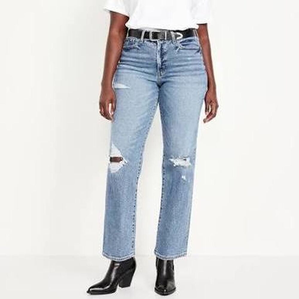 Old Navy OG Loose High Rise Jeans Size 18 NWT Distressed Light Wash